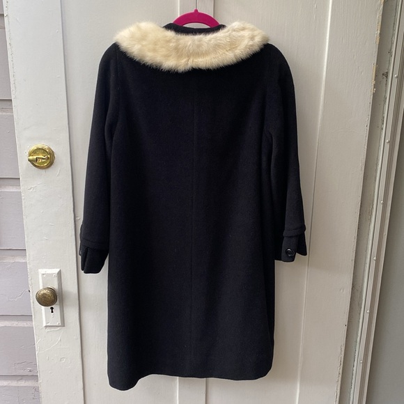 VINTAGE Wool & Fur Collar 50's 60's Black White Swing Coat Medium Union Made - Picture 5 of 14